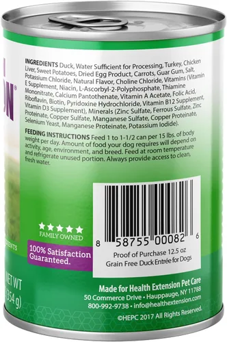 Vista 3 de Health Extension Duck Entrée - Alimento húmedo para perros, sin granos, 12.5 onzas, receta rica en proteínas, soporte de hidratación, ideal