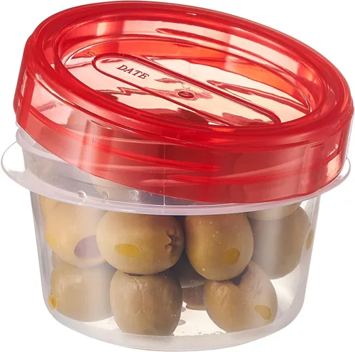 Vista 9 de PLASTICPRO Paquete de 6 recipientes de almacenamiento de alimentos con tapa giratoria con rosca roja, recipientes reutilizables de 4 onzas