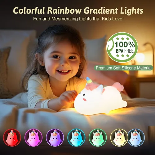 Vista 2 de Dealswin Regalos de Navidad para niñas, bonita luz nocturna LED de silicona de animales para niños, lámpara táctil que cambia de color, lámpara