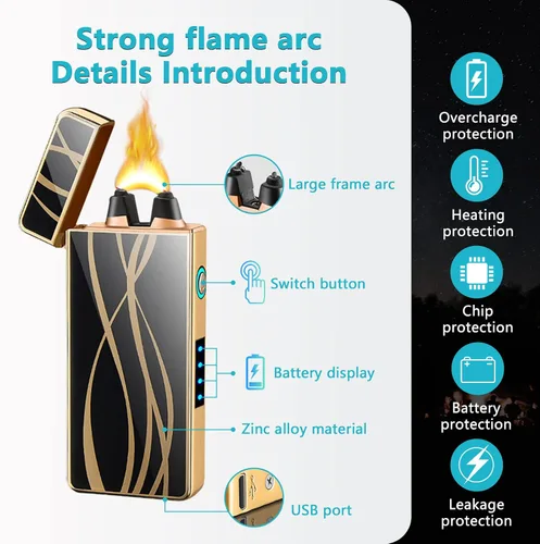 Vista 4 de GADATOP Encendedores eléctricos de plasma de arco, encendedor recargable por USB, a prueba de viento, sin llama, con batería de alta potencia