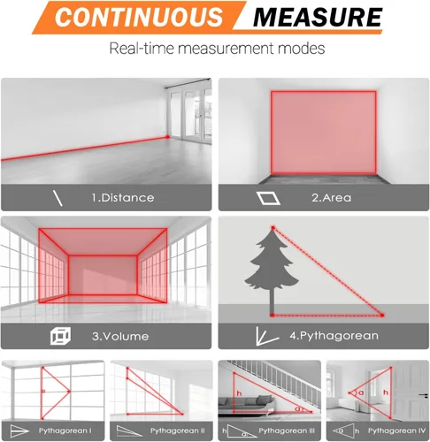 Vista 4 de ENGiNDOT - Medidor láser digital de distancia de 196 pies, con 2 niveles de burbujas, interruptor de Mpulgadaspiepie+in, impermeable IP54 y a prueba