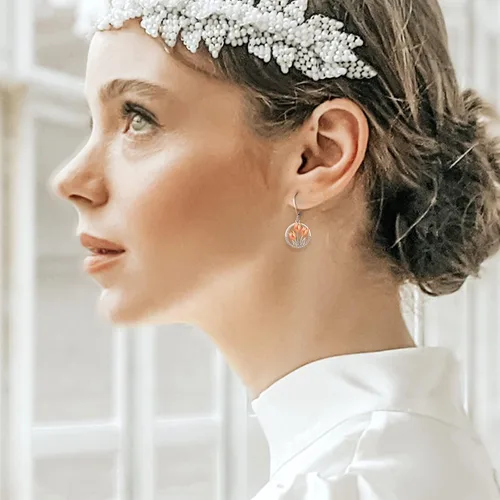 Vista 297 de Aretes colgantes de plata de ley con diseño de árbol de la vida, flor, abeja, animales, gato, colibrí, piedra lunar, turquesa, aretes con cierre