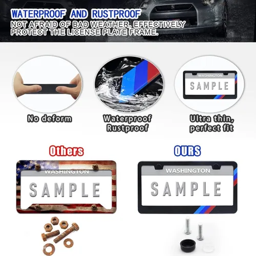 Vista 5 de 2 piezas de marcos de matrícula mate para BMW, de aleación de aluminio, con cubierta de placa de 3 colores, se ajusta a todas las matrículas de BMW