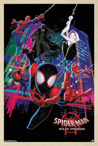 Vista 7 de Trends International Marvel Spider-Man - Póster de pared con texto en inglés "Into The Spider-Verse", 14.725 x 22.375 pulgadas, versión enmarcada