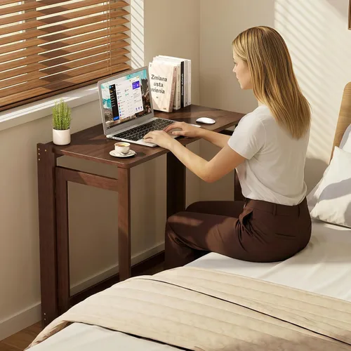 Vista 9 de Escritorio plegable de bambú, escritorios plegables para espacios pequeños, mesa de computadora plegable pequeña de 32.68 pulgadas, mesa de sofá que