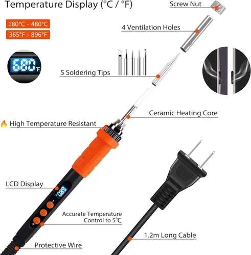 Vista 6 de LDK Kit de soldadura eléctrica, soldador digital de 100 W para electrónica, pistola de soldadura con estilo pluma para joyería, kit de soldadura