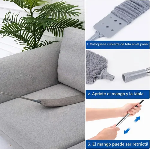 Vista 3 de Limpiador de polvo de microfibra, artefacto de limpieza de polvo de huecos con poste de extensión y cabezal flexible, plumeros extensibles lavables