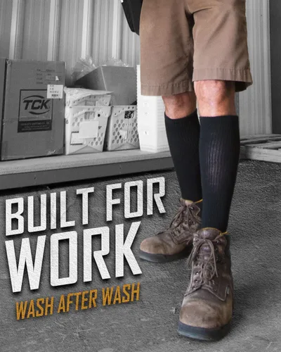 Vista 3 de Calcetines de trabajo por encima de la pantorrilla para hombres y mujeres 9-11, 10-13, 13-15, absorben la humedad, calcetines altos acolchados hasta
