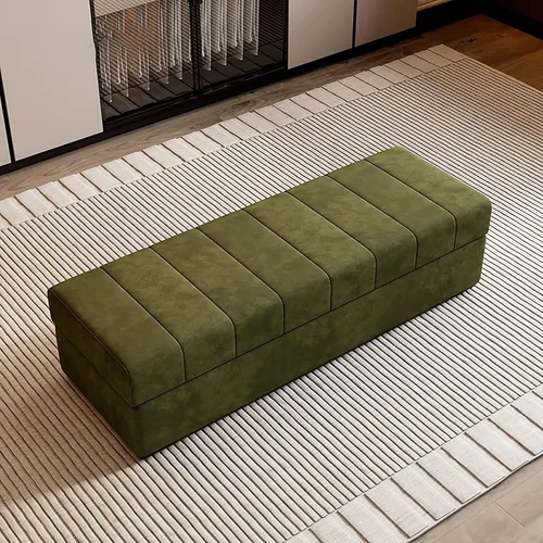 Vista 11 de Amarillo Solid Wood Square Ottoman with Storage – Upholstered Bench for Living Room, Bedroom, Entryway & Shoe Stores – High Resilience Foam Filling