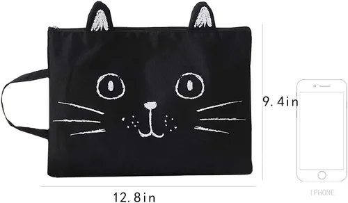 Vista 3 de Sun Kea Lindas carpetas de archivo de gato tamaño A4 con cremallera de lona portafolio bolsillo para documentos estudiantes papelería organizador