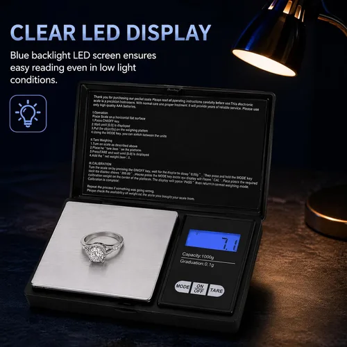 Vista 3 de Sanpyl Mini escala digital portátil LED, 35.27 oz/0.00 oz, negro y plata, joyería