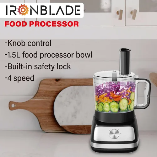Vista 3 de EMB Serie IronBlade procesador de alimentos 5 en 1, cuenco de 1.5L, control de 4 velocidades, multifuncional para cortar, triturar, picar, amasar