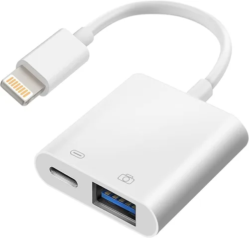 Vista 6 de Apple Lightning a adaptador de cámara USB, cable USB 3.0 OTG para iPhone/iPad para conectar lector de tarjetas, unidad flash USB, disco U, teclado