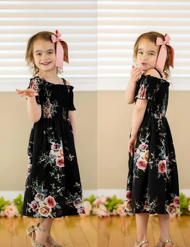 Vista 5 de Arshiner Vestido casual de verano sin mangas floral para niñas Negro