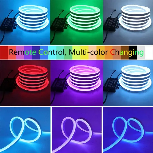 Vista 4 de Luces LED de neón, cuerda RGB con control remoto, 110 V, 60 LEDs/M SMD 5050, control remoto táctil, multicolor, cambiante, impermeable