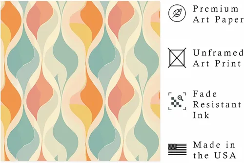 Vista 2 de Ethan Taylor Abstract Wall Art Prints Unframed Square Posters 'Retro 70s Hippie Groovy Pattern XI' Retro Home Décor for Living Room, Bedroom