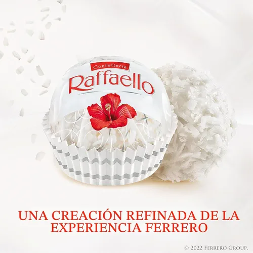Vista 4 de Raffaello Pralinés de Coco y Almendra en Caja de Lata Metálica 30 Golosinas Envueltas Individualmente, 10.6 oz