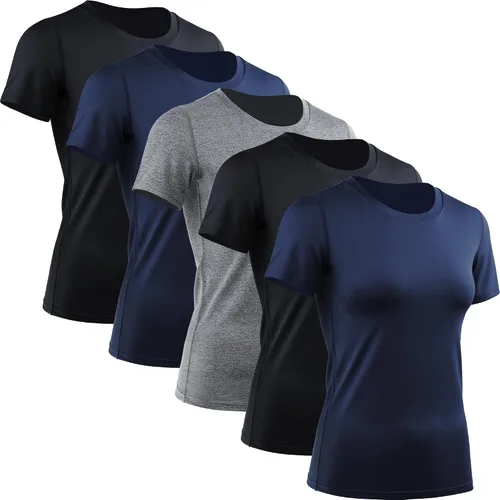 Vista 17 de CADMUS - Camisetas de compresión para mujer, paquete de 3/4/5 unidades, para correr, atléticas, de manga corta, para entrenamiento, yoga, gimnasio