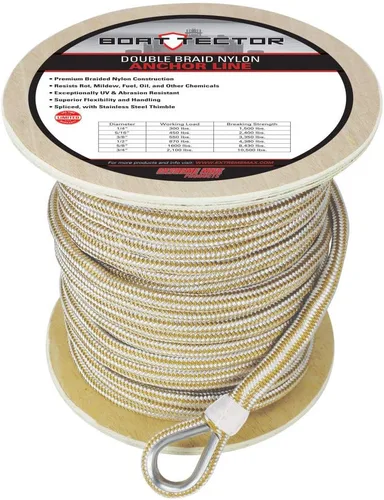 Vista 5 de Extreme Max 3006.2514 BoatTector - Línea de anclaje de nailon con doble trenza con dedal, 1/2" x 150', color blanco con trazador azul Blanco con azul