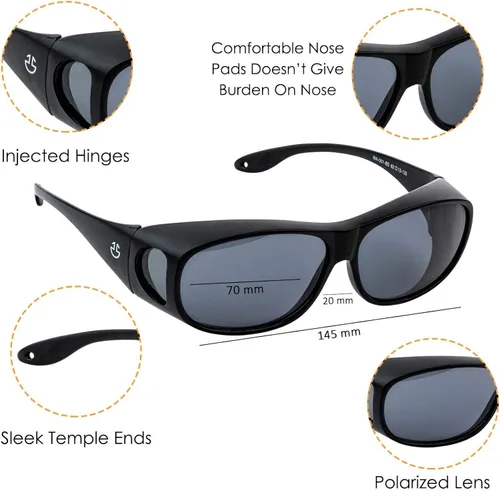 Vista 3 de Optix 55 Fit Over HD Day Night Driving Glasses Wraparound Sunglasses for Men Women - Anti Glare Polarized Wraparounds