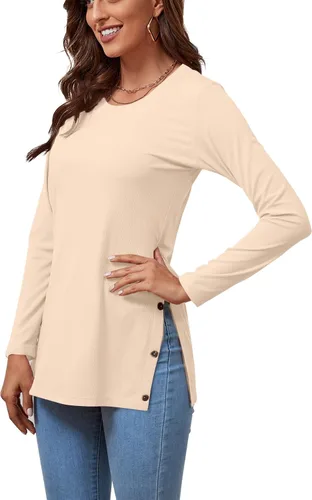 Vista 3 de LYANER Blusa de manga larga con cuello redondo y abertura lateral para mujer