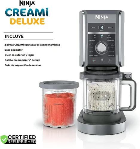 Vista 4 de Ninja NC501 CREAMi Deluxe 11 en 1 XL - Máquina para hacer helados, color plateado (renovado) con Deco Essentials, paquete de 6 pintas y tapas