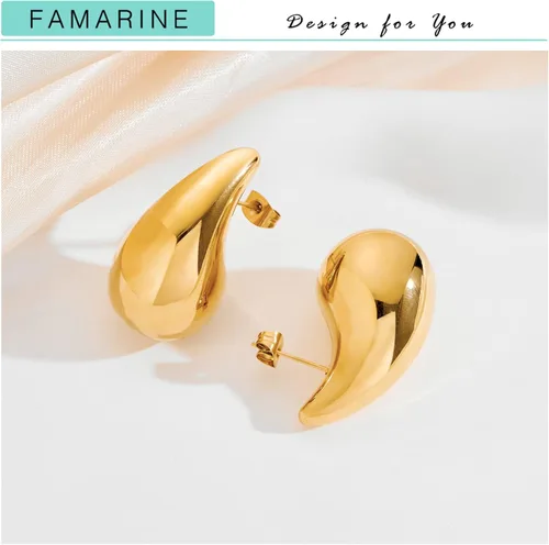 Vista 5 de FAMARINE Aretes de oro con forma de gota de agua para mujer, aretes grandes de oro con forma de lágrima