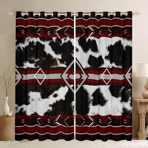 Vista 28 de Cortinas Opacas con Estampado de Piel de Vaca 30%-50% Cortinas Oscurecedoras de Piel de Animal de Granja Occidental para Dormitorio Sala de Estar