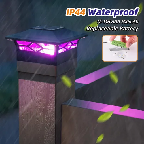 Vista 6 de APONUO - Paquete de 8 luces solares para postes que cambian de color para Negro