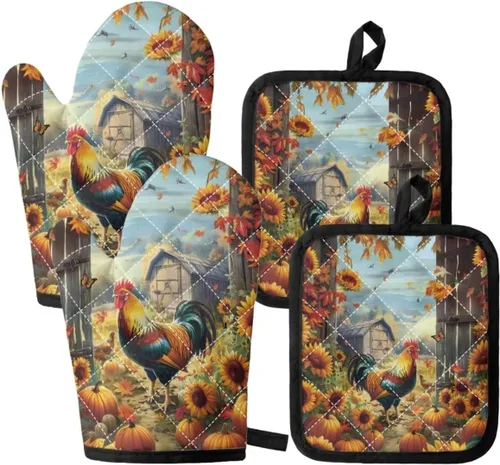Vista 25 de UNICEU Juego de 4 manoplas de horno personalizadas y soportes para ollas, decoración de cocina, guantes protectores personalizados para hornear