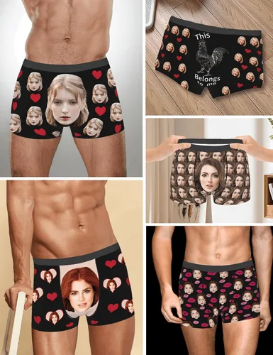 Vista 5 de Paquete de 2 calzoncillos personalizados para hombres, boxeadores personalizados para hombres con cara, regalos personalizados para hombres