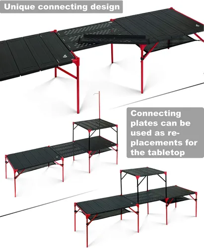 Vista 4 de Mesa plegable extensible, área de mesa grande, ultraligera, compacta con mesa hueca y bolsa de transporte para camping, mochilero, playa, concierto