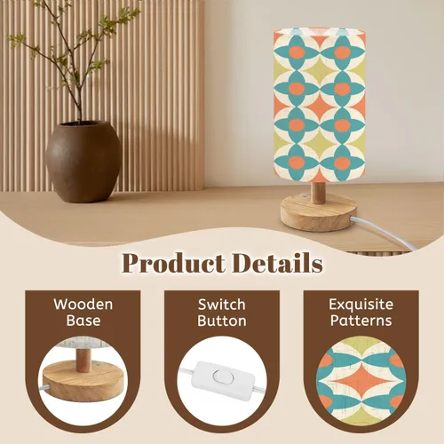 Vista 5 de Lámpara de mesa de noche, lámpara de escritorio regulable con pantalla de tela de lino, base de madera, mesita de noche, lámpara pequeña