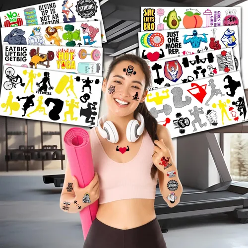 Vista 2 de 96 piezas de tatuajes temporales para gimnasio, fitness, entrenamiento, decoración de fiesta de cumpleaños, suministros de decoración de culturismo