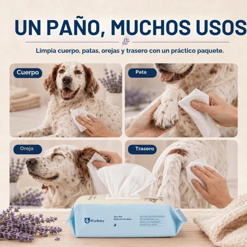 Vista 9 de Toallitas para perros para patas y traseros, lavanda, 30