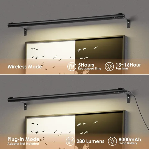 Vista 4 de Luz de imagen a pilas inalámbrica, luz de exhibición de pintura recargable/con enchufe de 31.5 pulgadas, luces de pared con control remoto con tres