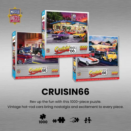 Vista 2 de MasterPieces Cruisin' Route 66 - Rompecabezas de 1000 piezas de colección.