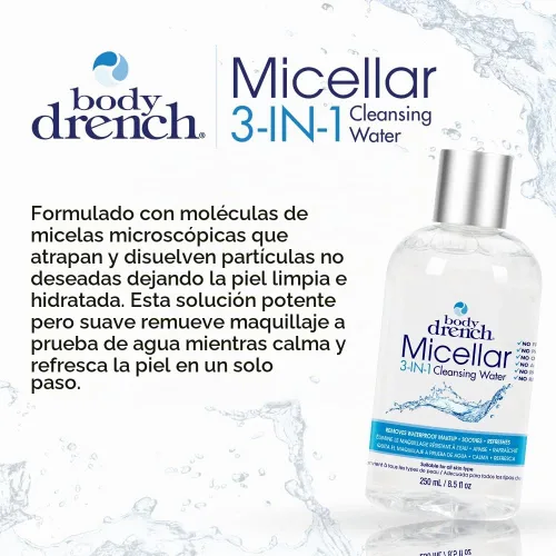 Vista 2 de Body Drench Agua limpiadora micelar 3 en 1: elimina el maquillaje impermeable, 8.5 onzas líquidas