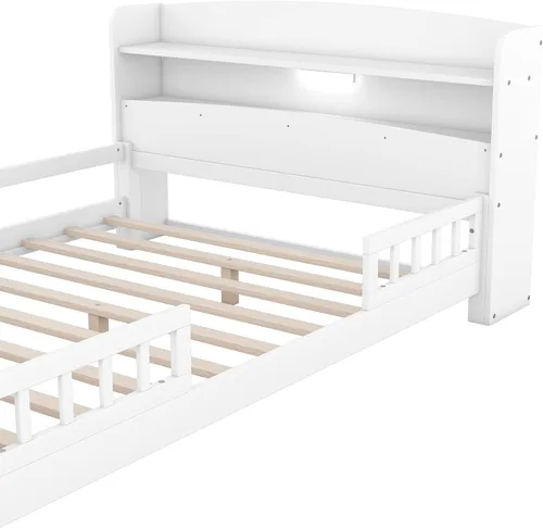 Vista 4 de Harper & Bright Designs Base de cama matrimonial con cabecera de almacenamiento y luz LED integrada, cama de plataforma de tamaño matrimonial