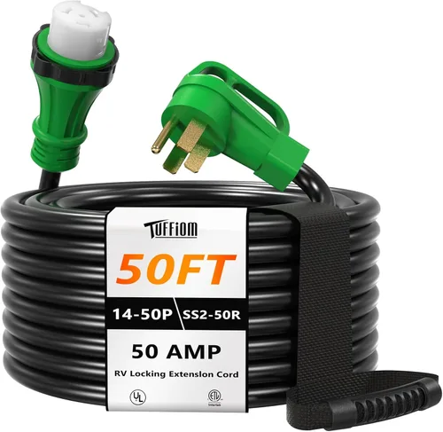 Vista 9 de TUFFIOM Cable de extensión RV de 50 amperios y 25 pies, cable generador 14-50P/SS2-50R con bloqueo giratorio, cable STW de 4 conductores resistente
