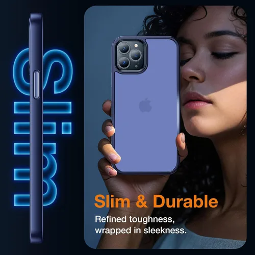 Vista 5 de Yriklso Funda para iPhone 12 Pro Max, a prueba de golpes, iPhone 12 Pro Max, protección contra caídas de grado militar, funda protectora rígida Azul