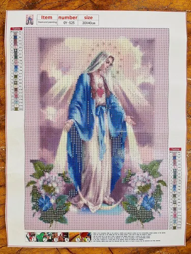 Vista 4 de liziciti Kit de pintura de diamantes de la Virgen María 5D para bricolaje, imágenes de flores madre de resina para decoración de pared del hogar