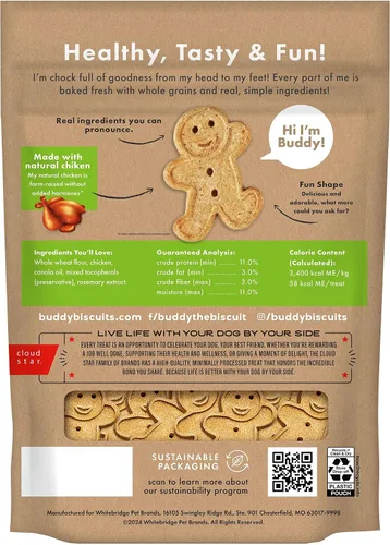 Vista 2 de Buddy Biscuits Bolsa de golosinas crujientes para perros de 3.5 libras hechas con pollo asado