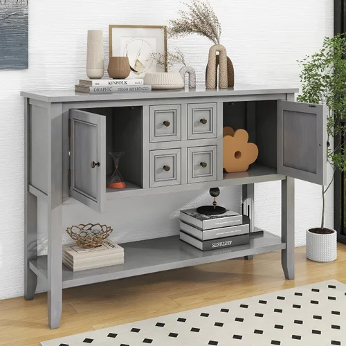 Vista 4 de Harper & Bright Designs Mesa de buffet para cocina, mesas de buffet y aparador con cuatro cajones de almacenamiento, dos armarios e inferior