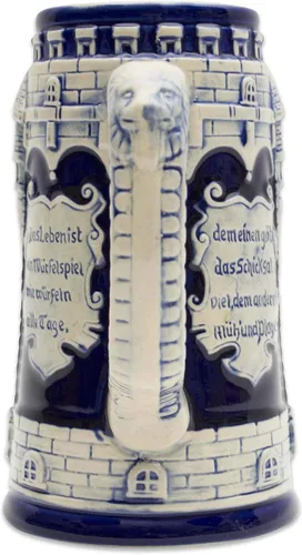Vista 4 de Taza de cerveza azul cobalto de 0.6 litros, taza de cerveza grabada con castillo festivo, regalo de cerveza ideal para hombres, taza de jarra