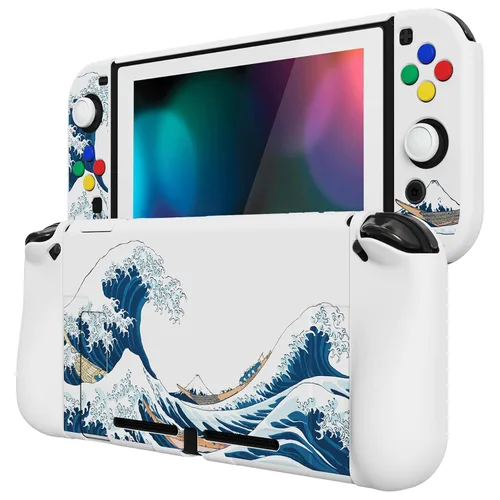 Vista 22 de PlayVital AlterGrips Ergonomic Grips Cover for Nintendo Switch, [2 Design] Interchangeable Comfort Dockable Protective Case with Screen Protector &