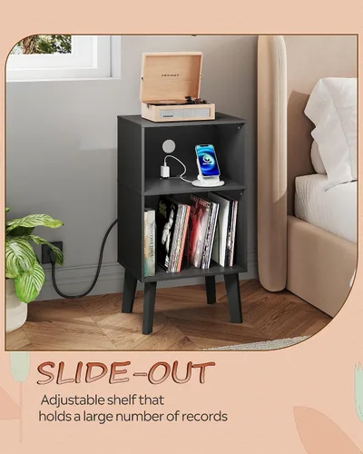 Vista 5 de WLIVE Moderna mesita de noche con almacenamiento, mesita de noche de espacio pequeño, mesa auxiliar para dormitorio y sala de estar, mesita de noche