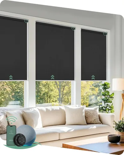 Vista 6 de Yoolax Persianas motorizadas con control remoto, persianas inteligentes opacas para ventanas, persianas enrollables motorizadas, persianas