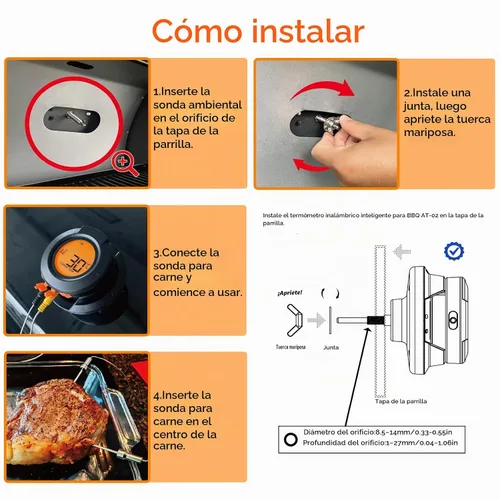 Vista 7 de Termómetro digital Bluetooth para parrilla, termómetro para ahumar con 2 sondas de carne