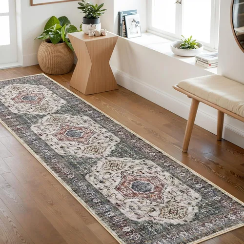 Vista 55 de Lahome Alfombra oriental lavable de área pequeña, 2 x 3 pies, para entrada, cocina, ultra fina, suave, tapete antideslizante para puerta de Azul